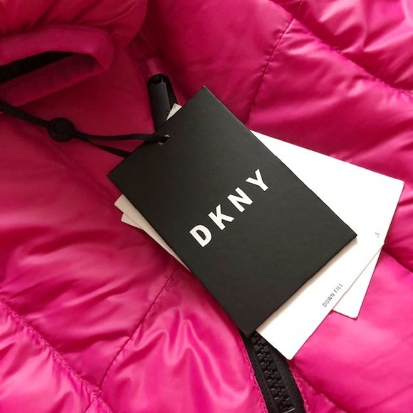 NWT DKNY Premium Down Blend Hooded Puffer Jacket Pink XL - Picture 9 of 15